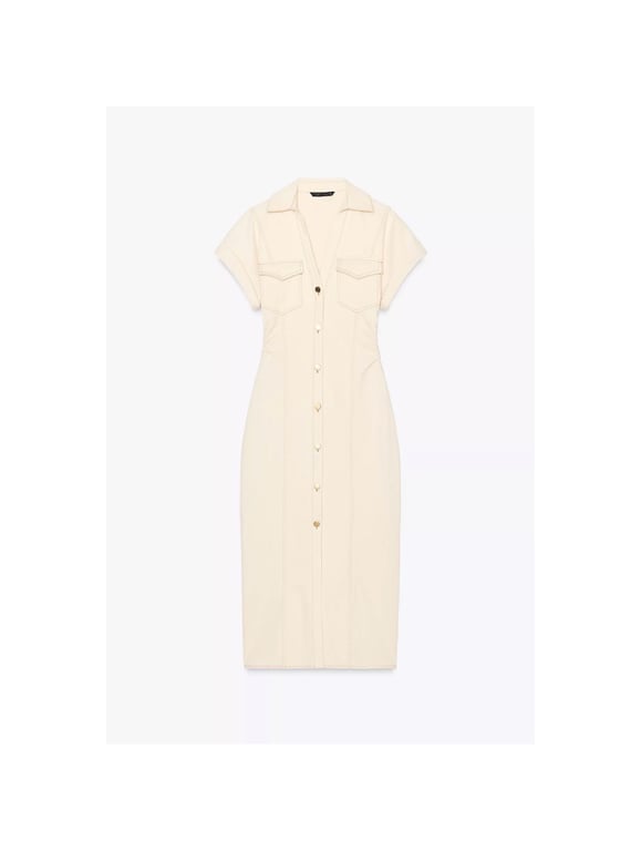 Zara — Zara Ecru Midi Denim Dress Size L (Fits like M) (Size L, Like new)