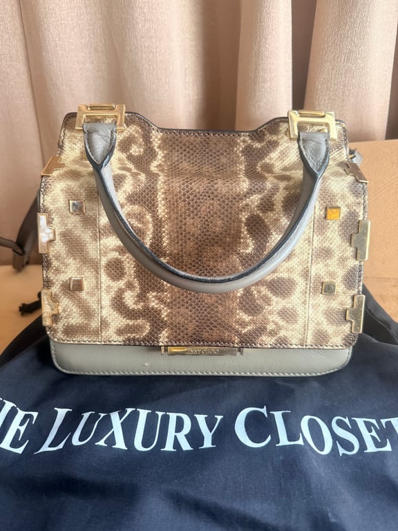 Jimmy Choo — Jimmy Choo Tricolor Karung Leather Top Handle Bag (Size Length-28cm, Height-25cm , Fair)