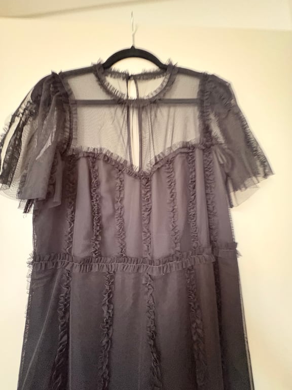 Boden — Boden Black Ruffle Full Length Mesh Dress (Size UK 14, New with tags)
