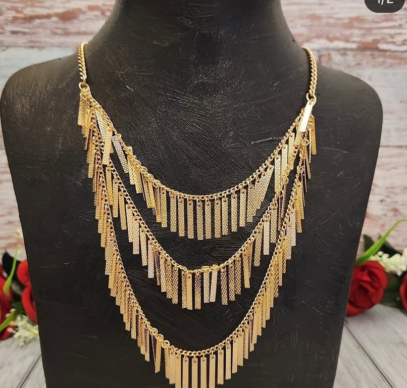 Hajmaal — Hajmaal  vintage modern  rectangular fringe necklace (المقاس One Size, جديد بدون ملصق)