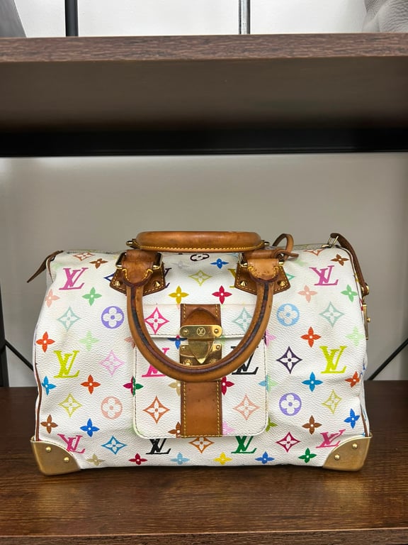 Louis Vuitton — Louis Vuitton White Multicolor Monogram Speedy 30 Bag (المقاس One Size, مقبول)