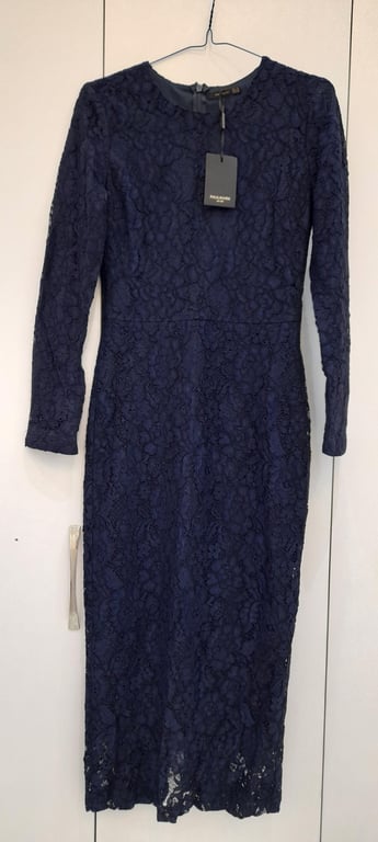 Paul Mark — Navy Blue Lace Long Sleeve Midi Dress (Size 38, New with tags)