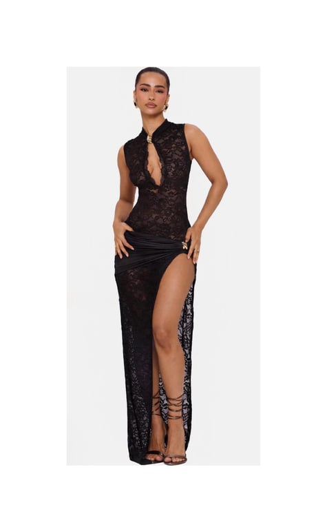 Murci — Murci Onyx Lace Maxi Dress with Slit UK 10 (Size UK 10, New with tags)