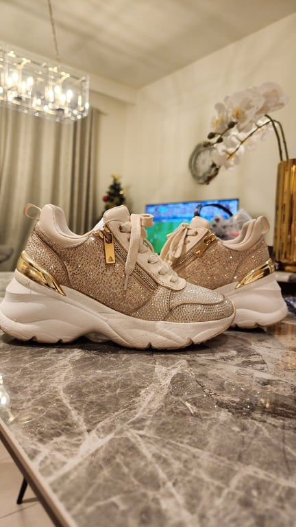 Aldo — ALDO Beige Rhinestone Sneakers (Quartz) (Size 36, Good)