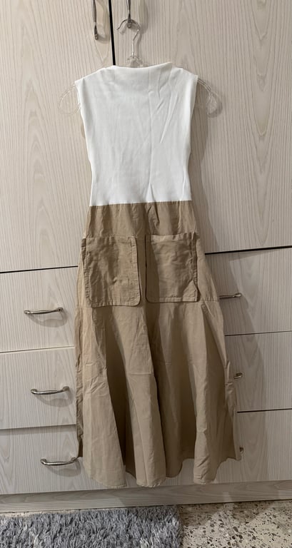 Zara — Zara Ribbed Knit & Poplin Midi Dress (المقاس S, شبه جديد)
