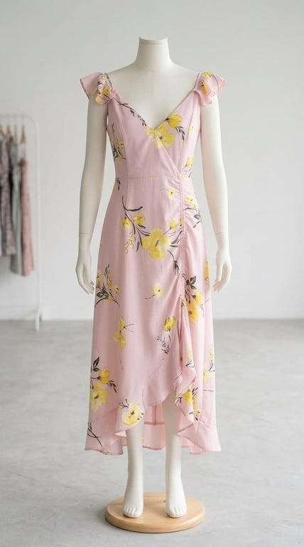 Forever 21 — Forever 21 Pink Floral Ruffle Midi Dress (Size S, Like new)