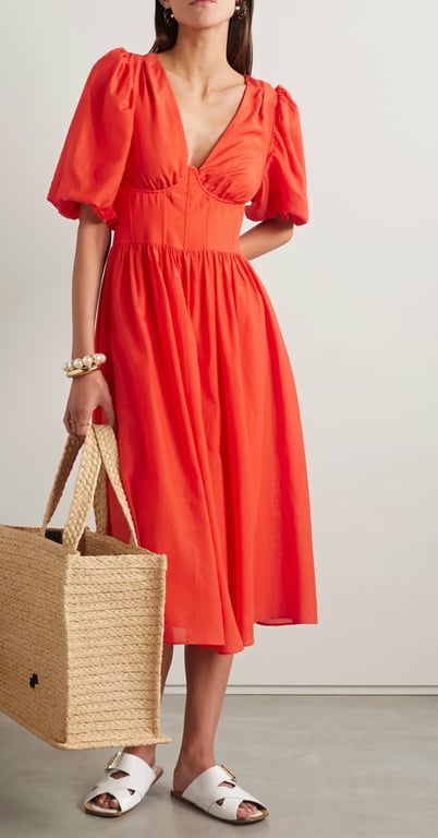 Farm Rio — Farm Rio Red Midi Dress (Size L, Like new)