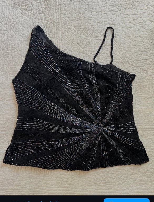 Separate — Black beaded asymmetrical top (Size L, Like new)