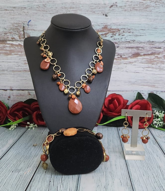 Hajmaal — vintage genuine semi precious bead necklace bracelet earring (Size One Size, New with tags)