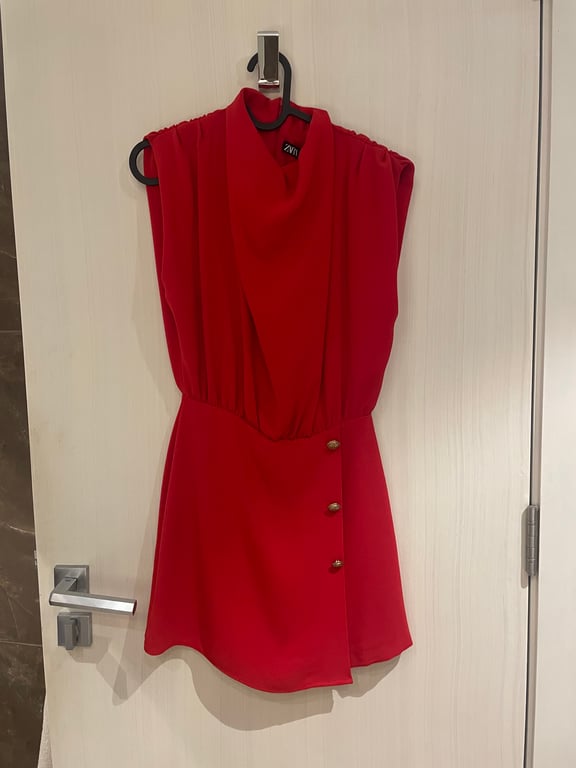 Zara — Zara Red Cowl Neck Button Detail jumpsuit New Tags (Size XS, New with tags)