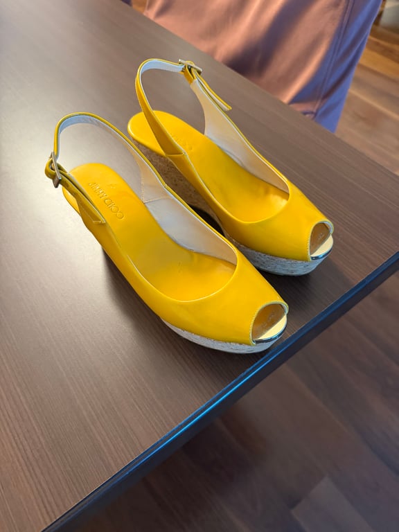Jimmy Choo — Jimmy Choo Yellow Patent Leather Espadrille Wedges EU 36 (Size EU 36, Like new)