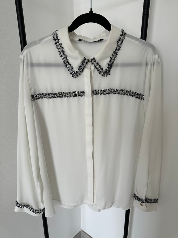 Zara — Zara Embellished White Blouse (Size XL, Like new)