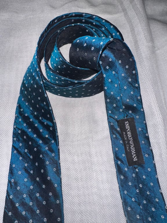 Emporio Armani — Emporio Armani Teal Polka Dot Silk Tie (Size One Size, Good)