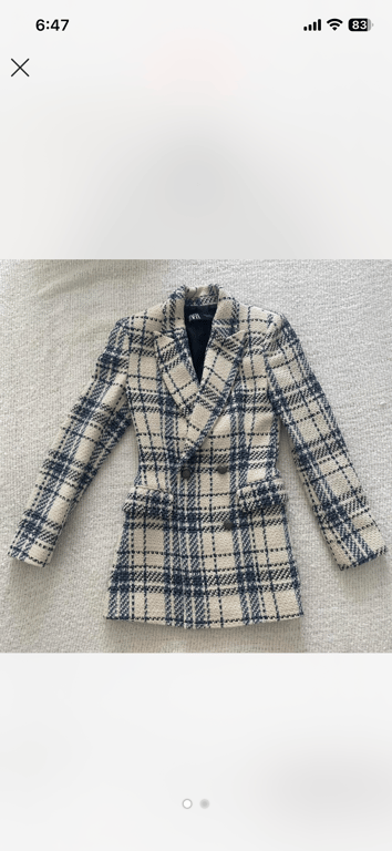 Zara — Zara Black and White Plaid Blazer (Size XS, Like new)