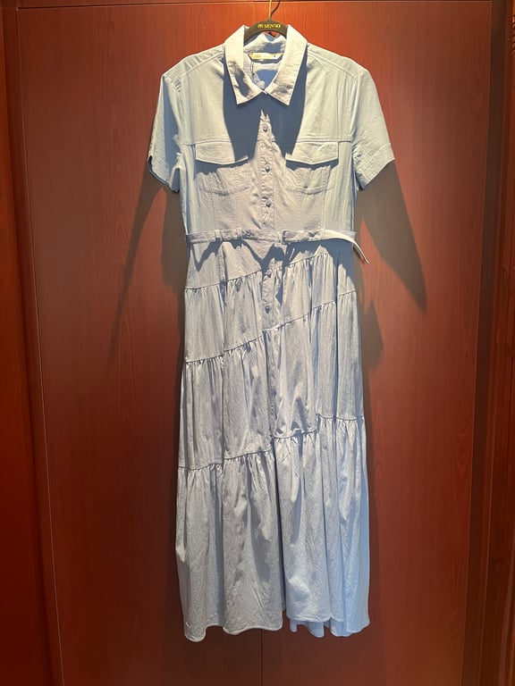 Zara — Zara Light Blue Belted Midi Shirt Dress Size L (المقاس L, جديد بدون ملصق)