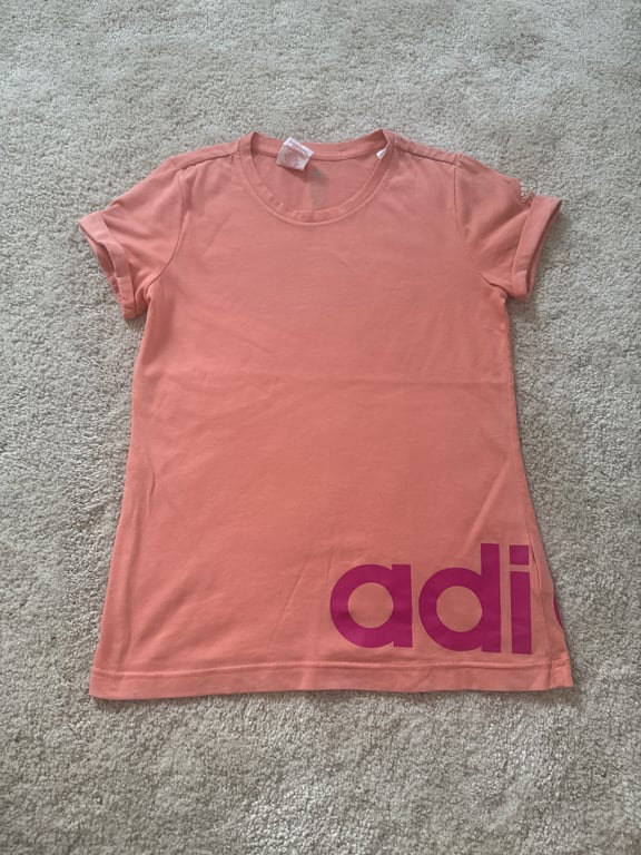 Adidas — Adidas Orange & Pink Logo T-Shirt (Size 13Y, Good)