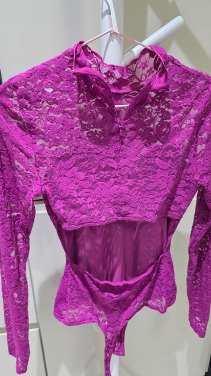 Guess — Guess Purple Lace Long Sleeve bodice Top Blouse XS (Size XS, Fair)