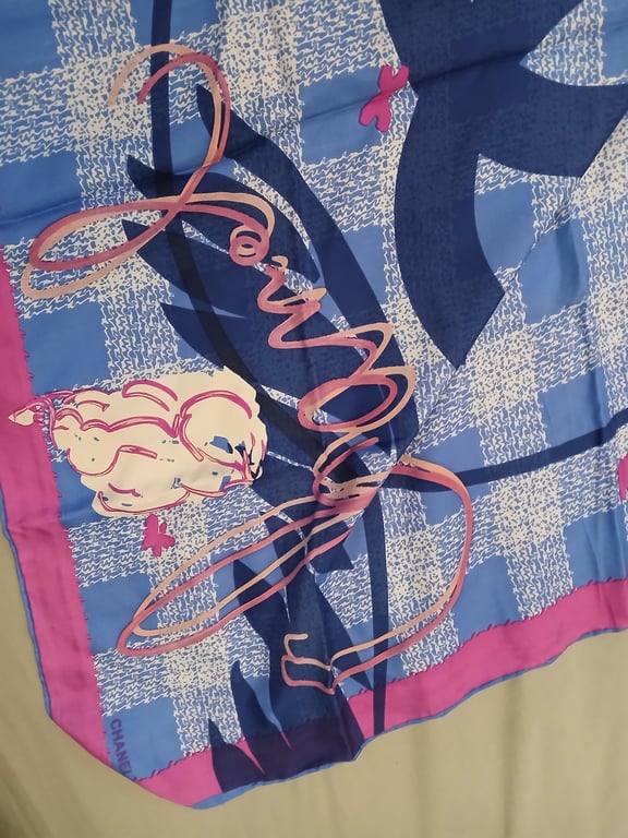 Chanel — Chanel Blue and Pink Abstract Silk Scarf (Size One Size, Like new)
