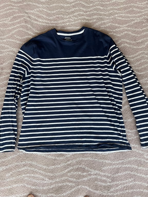 Other — Other Navy & White Striped Long-Sleeve T-Shirt (Size XXL, Good)