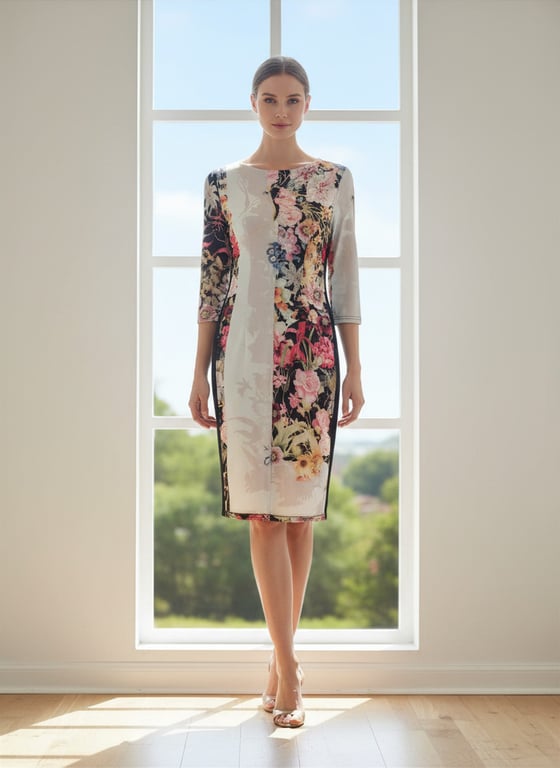 No find — Silky feel floral fitted dress (Size S, Like new)