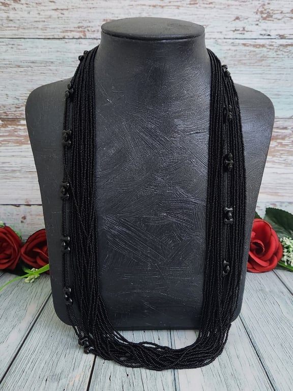 Hajmaal — vintage 21 inch black seed bead necklace (المقاس One Size, جيد)