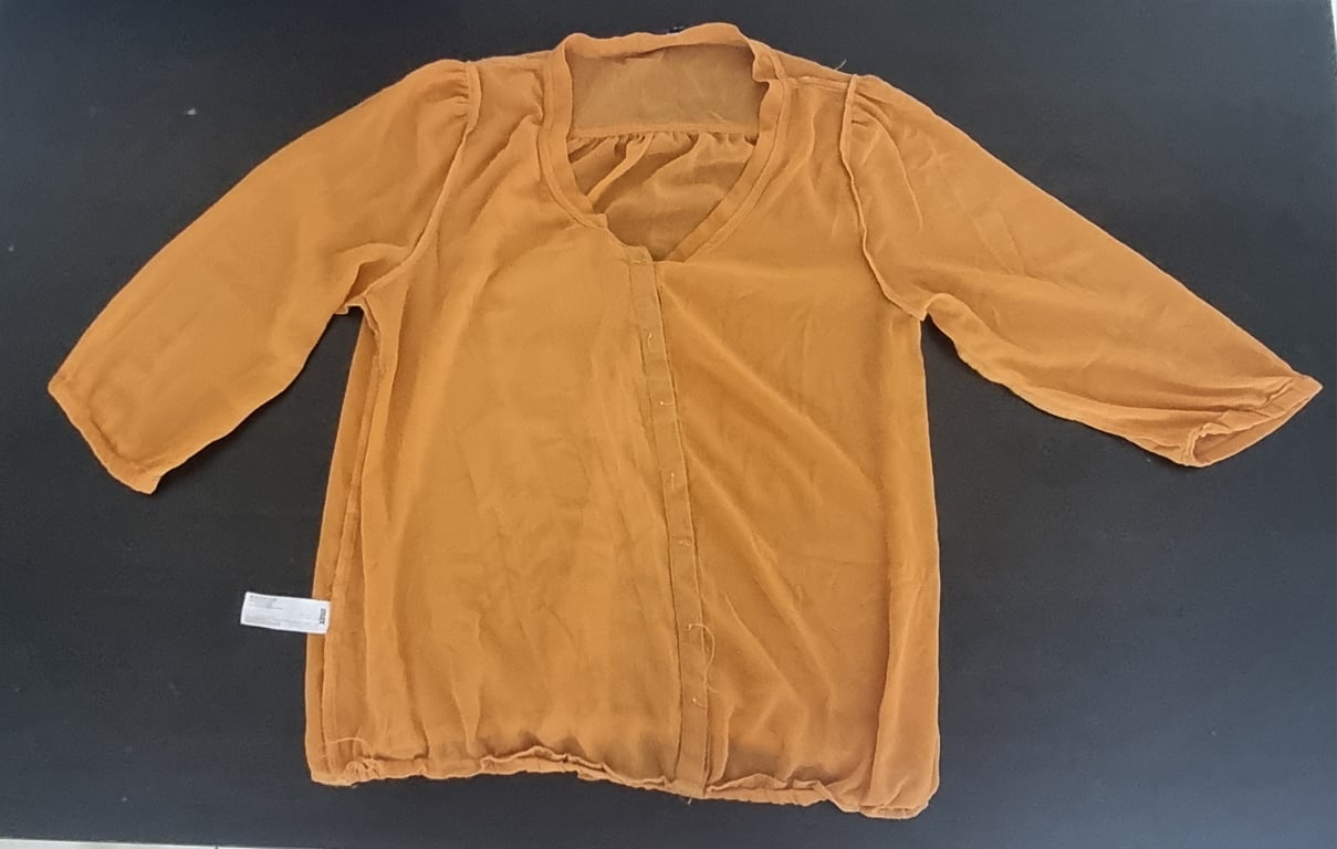 Max Fashion — Max Fashion - Mustard yellow semi-sheer blouse with tie neck (Size M, Good)