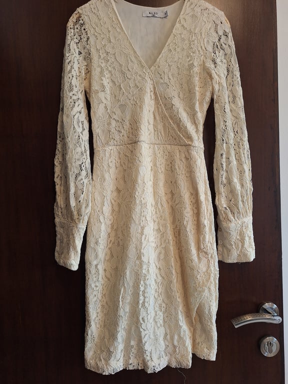 NA-KD — NA-KD White Lace Long Sleeve Mini Dress, Size 34 (Size 34, Good)