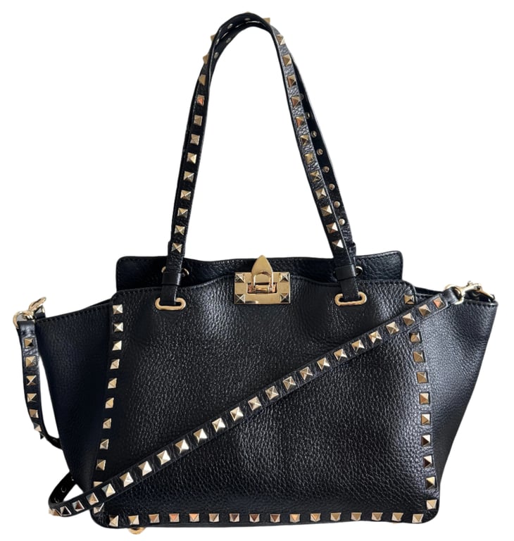 Valentino — Valentino Black Leather Rockstud Two Way Bag (Good)
