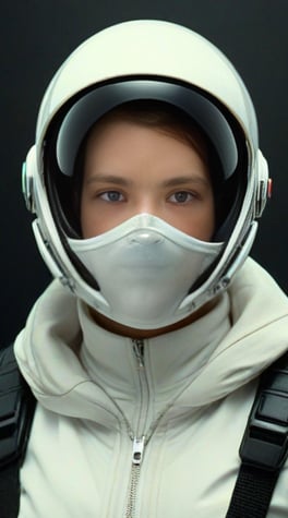 sci-fi pilot, white suite, fashion, white plastic, black background, fashion,  vibrant colors