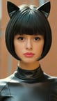 cat woman, black bob hairstyle