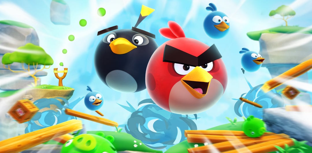 Illustration of Angry Birds characters in an AR game design showcasing 3D animation and virtual social spaces.