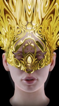 Person wearing an intricate golden mask.