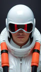 sci-fi pilot, white suite, fashion, white plastic, black background, fashion,  vibrant colors