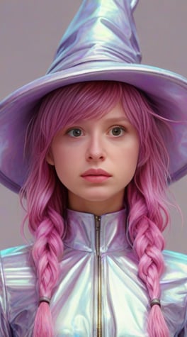 holographic lilac and pink sci-fi witch, detailed, realistic, plain white background