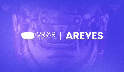 Person wearing AR glasses, mixed reality experience, AR technology concept.