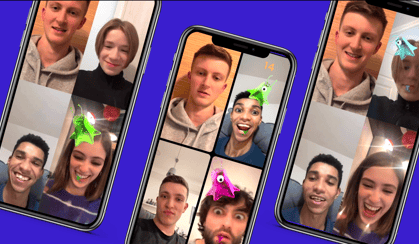 Collage of friends enjoying social AR experiences with AR filters on a smartphone screen