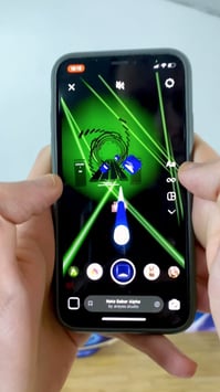 Note Saber AR Game, screen, black, blue and neon green