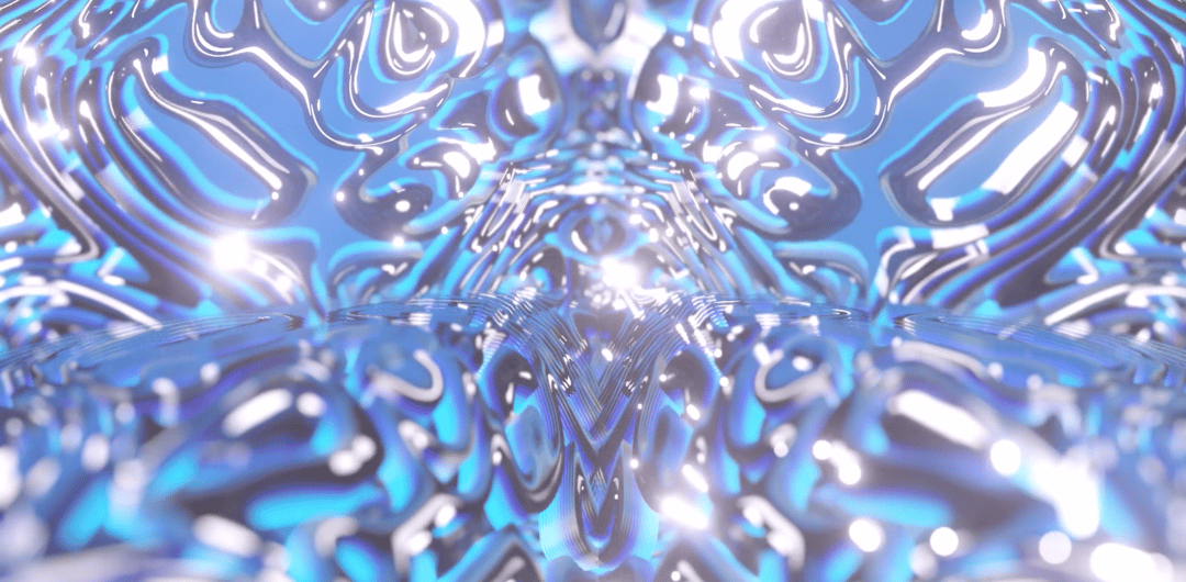 Abstract shiny blue metallic surface with symmetrical patterns.