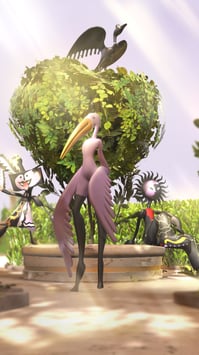 3d art featuring a game character, purple bird, from St. Valentine's Advertising Campaign, AR Game by Selfridges and AREYES Studio