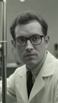 engineer, scientist, laboratory, 60's, black and white, film, film grain, blurry,  