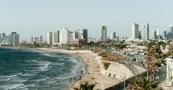 Kitesurfing action on the coast of Israel