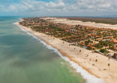 high angle short of hte beach and the oceian in fortaleza brasil