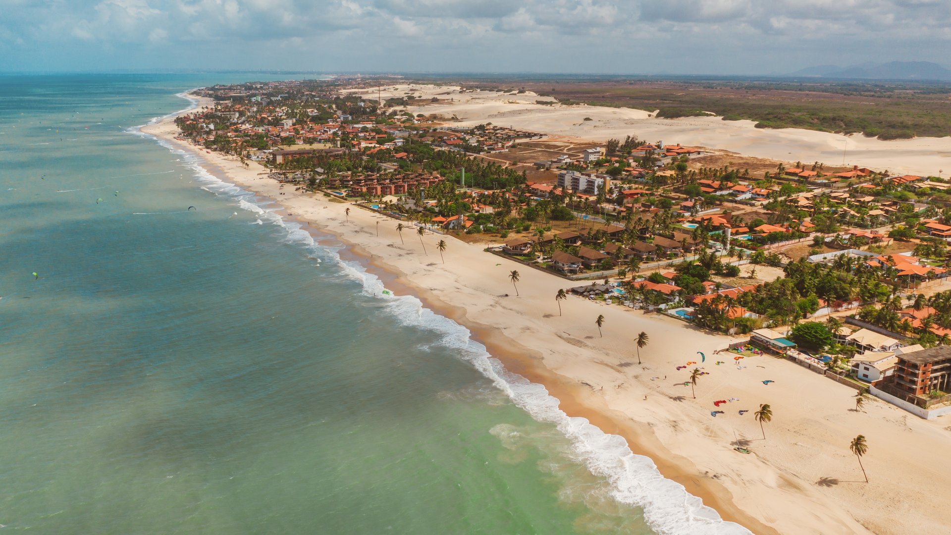 high angle short of hte beach and the oceian in fortaleza brasil