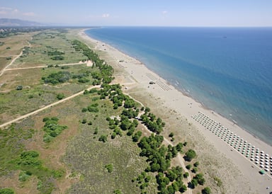 Aerial photo of Velika Plaza view on the long sandy coastline