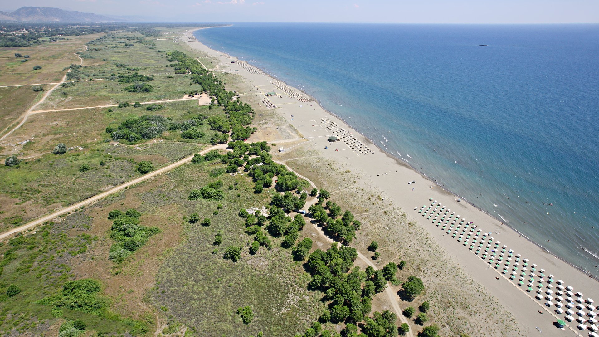 Aerial photo of Velika Plaza view on the long sandy coastline