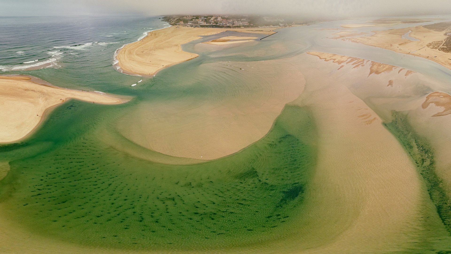 Aerial view of Foz do Arelho during summer time