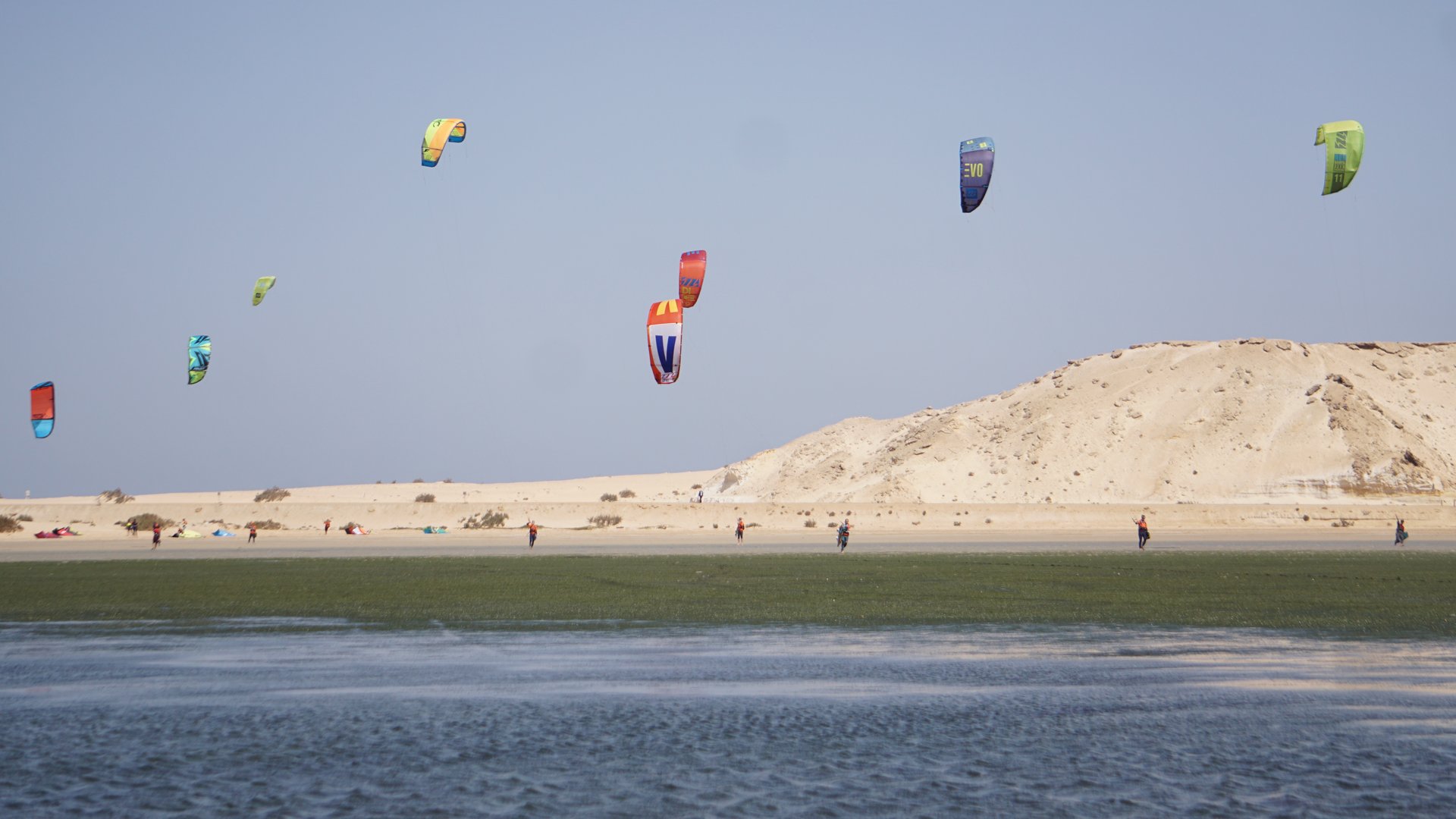 Colorful Kites in the Sky at Dakhla Main Kitesurfing Beach