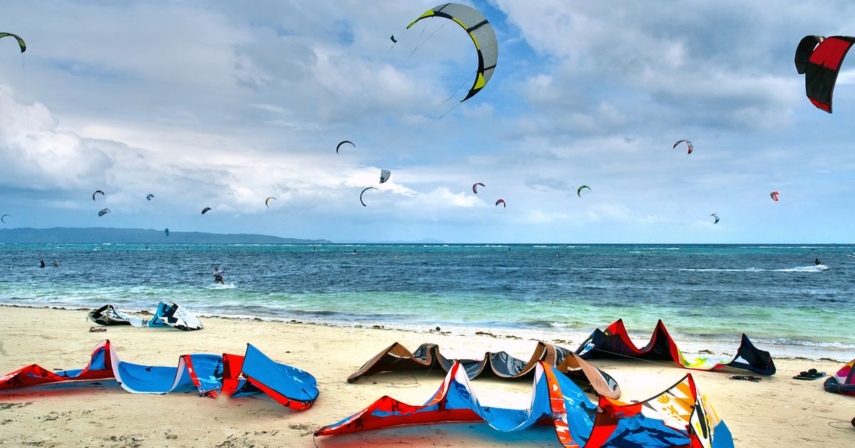 Many kites lying in the sand of Palawan