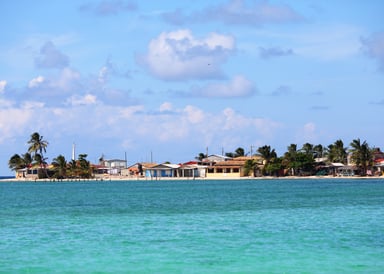 Santa Lucia from Boat with carribean Village
