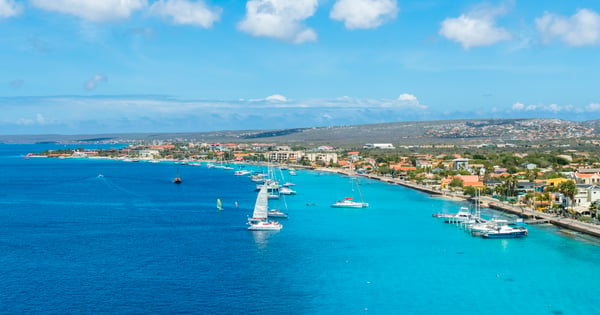 Carribean Boanire Kralendijk coast and townscape from air